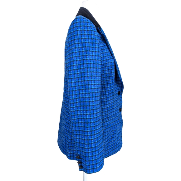 PENDLETON Vintage Blue Black Plaid Velvet Collared Wool Blazer Skirt Set Size 6 - Picture 5 of 16